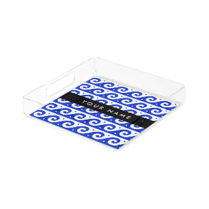 Greek Meander Key, Wave Key, Blue, Your Name Acrylic Tray