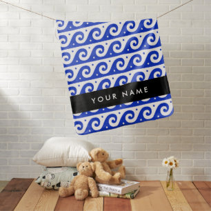 Greek Meander Key, Wave Key, Blue, Your Name Baby Blanket