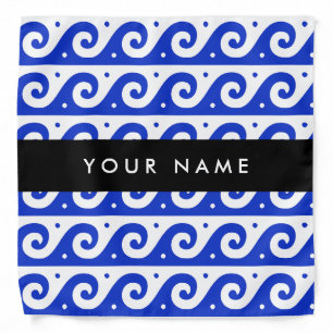 Greek Meander Key, Wave Key, Blue, Your Name Bandana