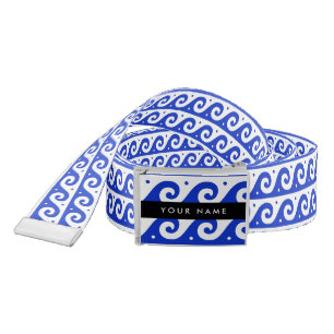Greek Meander Key, Wave Key, Blue, Your Name Belt