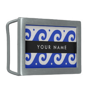 Greek Meander Key, Wave Key, Blue, Your Name Belt Buckle