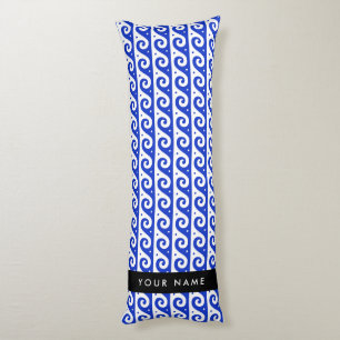 Greek Meander Key, Wave Key, Blue, Your Name Body Pillow