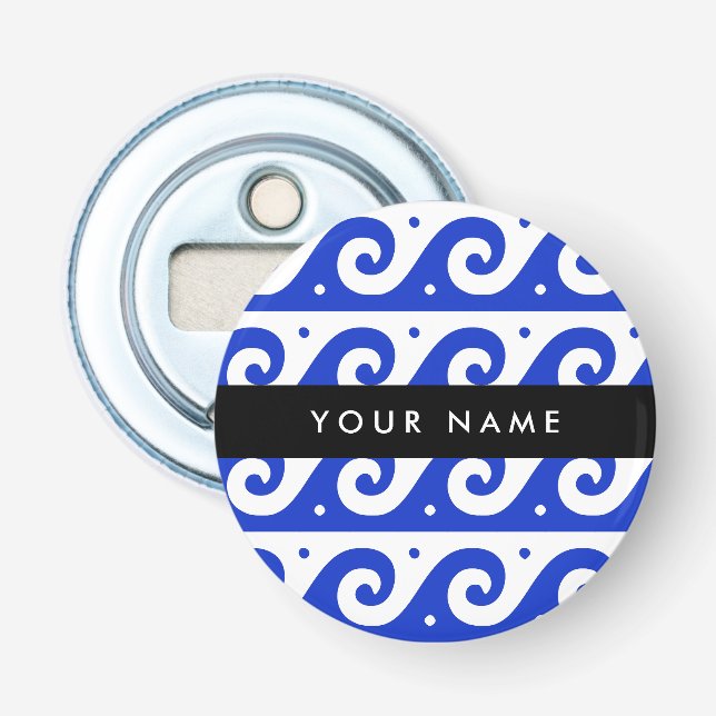 Greek Meander Key, Wave Key, Blue, Your Name Bottle Opener (Front)
