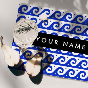 Greek Meander Key, Wave Key, Blue, Your Name Cloth Placemat