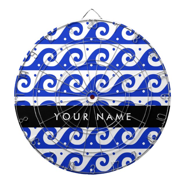 Greek Meander Key, Wave Key, Blue, Your Name Dart Board (Front)