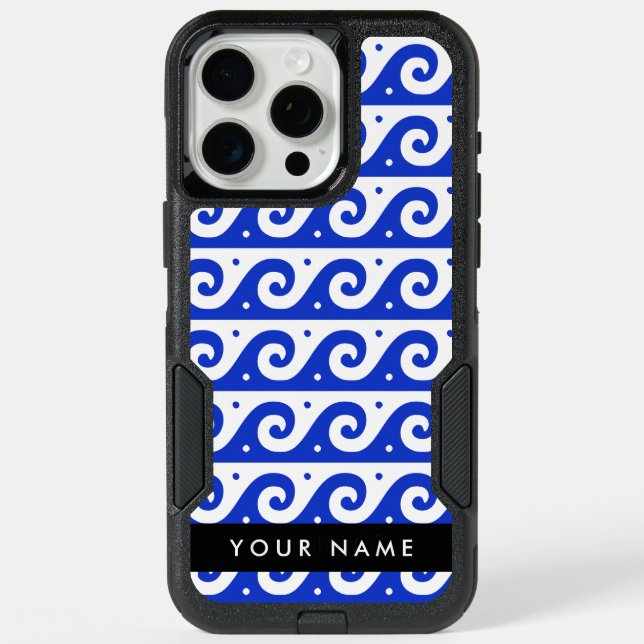 Greek Meander Key, Wave Key, Blue, Your Name iPhone 15 Pro Max Case (Back)