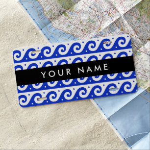 Greek Meander Key, Wave Key, Blue, Your Name License Plate