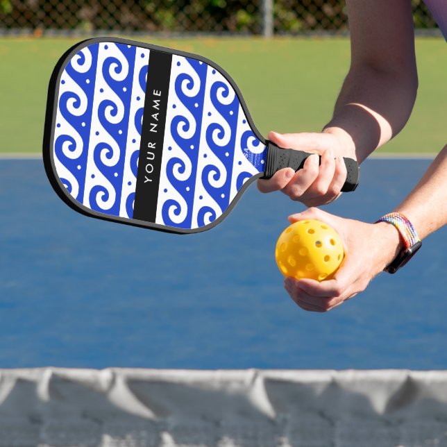 Greek Meander Key, Wave Key, Blue, Your Name Pickleball Paddle (Insitu)