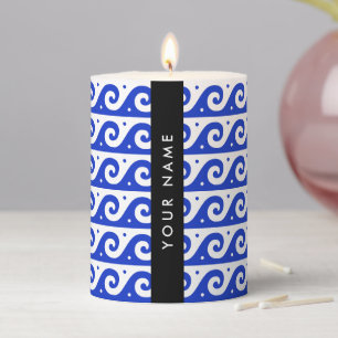 Greek Meander Key, Wave Key, Blue, Your Name Pillar Candle