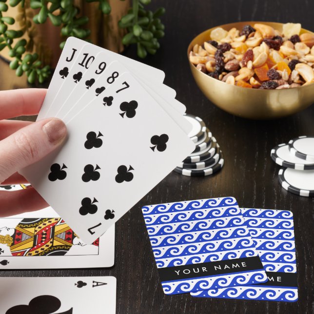 Greek Meander Key, Wave Key, Blue, Your Name Poker Cards (In Situ)