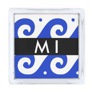 Greek Meander Key, Wave Key, Blue, Your Name Silver Finish Lapel Pin