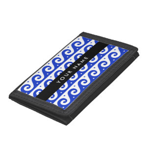 Greek Meander Key, Wave Key, Blue, Your Name Tri-fold Wallet