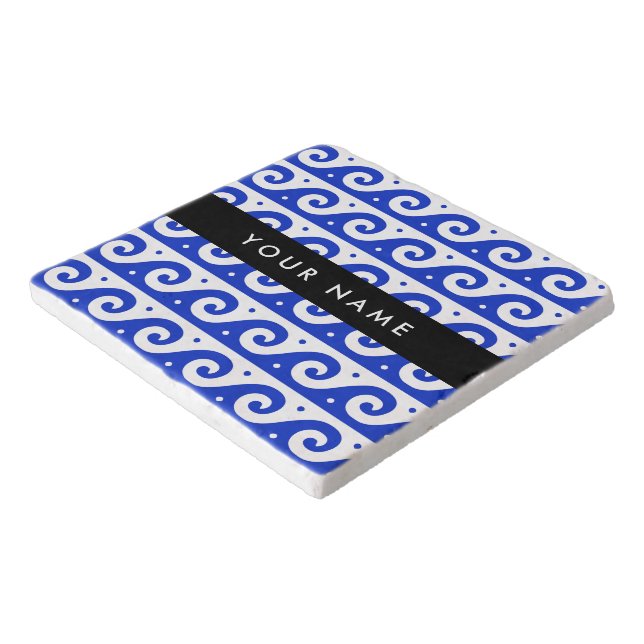 Greek Meander Key, Wave Key, Blue, Your Name Trivet (Corner)
