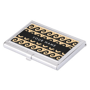 Greek Meander Key, Wave Key, Brown, Your Name Business Card Case