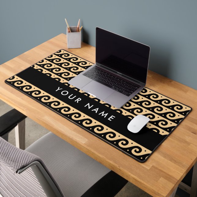 Greek Meander Key, Wave Key, Brown, Your Name Desk Mat (Office 2)
