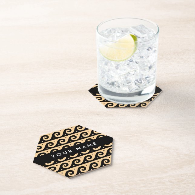 Greek Meander Key, Wave Key, Brown, Your Name Paper Coaster (Insitu)
