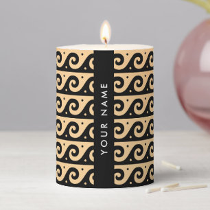 Greek Meander Key, Wave Key, Brown, Your Name Pillar Candle