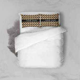 Greek Meander Key, Wave Key, Brown, Your Name Pillow Case