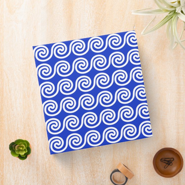Greek Meander Key Waves Pattern Blue 3 Ring Binder (In Situ)