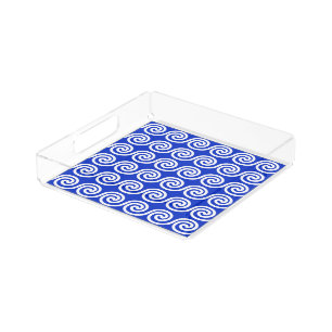 Greek Meander Key Waves Pattern Blue Acrylic Tray