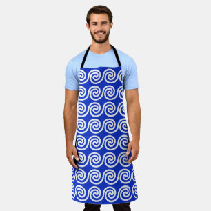 Greek Meander Key Waves Pattern Blue Apron