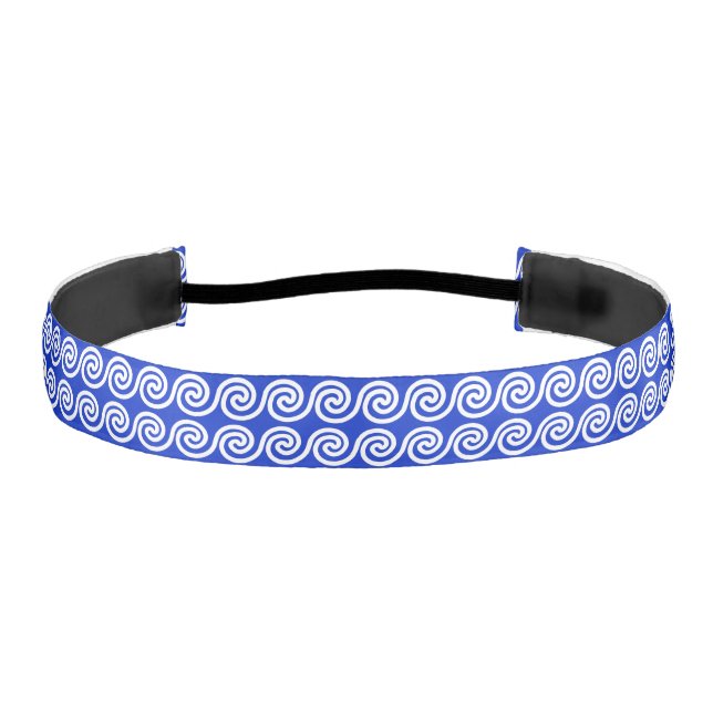 Greek Meander Key Waves Pattern Blue Athletic Headband (Front)