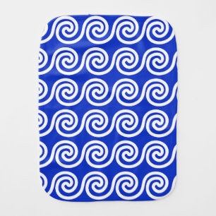 Greek Meander Key Waves Pattern Blue Baby Burp Cloth