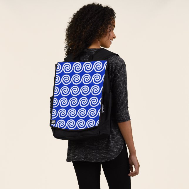 Greek Meander Key Waves Pattern Blue Backpack (Worn)