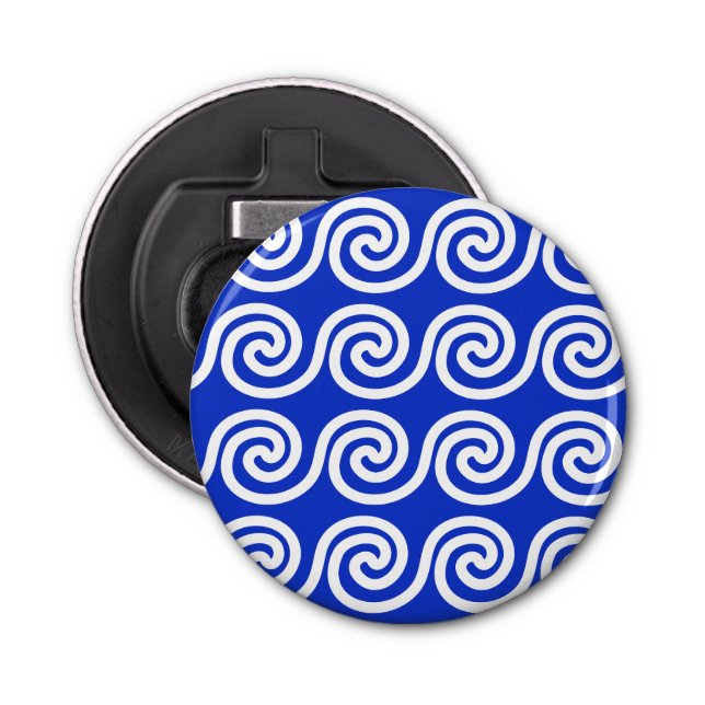 Greek Meander Key Waves Pattern Blue Bottle Opener (Front)