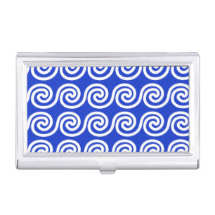 Greek Meander Key Waves Pattern Blue Business Card Case