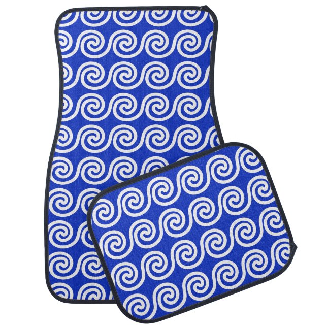 Greek Meander Key Waves Pattern Blue Car Floor Mat (Set)
