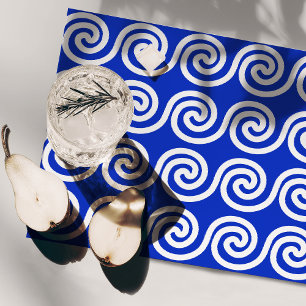 Greek Meander Key Waves Pattern Blue Cloth Placemat