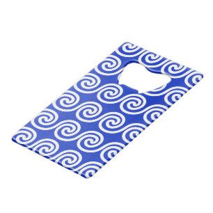 Greek Meander Key Waves Pattern Blue Credit Card Bottle Opener