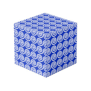 Greek Meander Key Waves Pattern Blue Cube