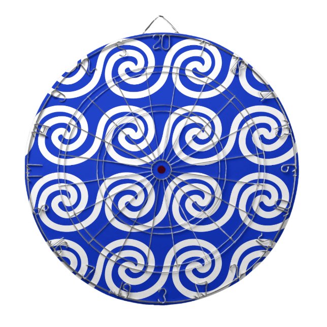 Greek Meander Key Waves Pattern Blue Dart Board (Front)