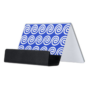 Greek Meander Key Waves Pattern Blue Desk Business Card Holder