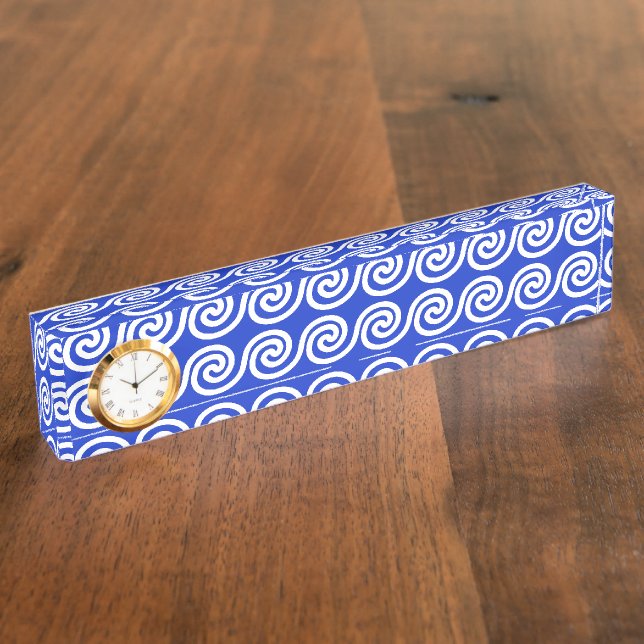 Greek Meander Key Waves Pattern Blue Desk Name Plate (Side)