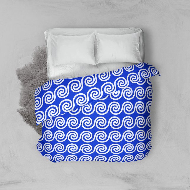 Greek Meander Key Waves Pattern Blue Duvet Cover (Creator Uploaded)