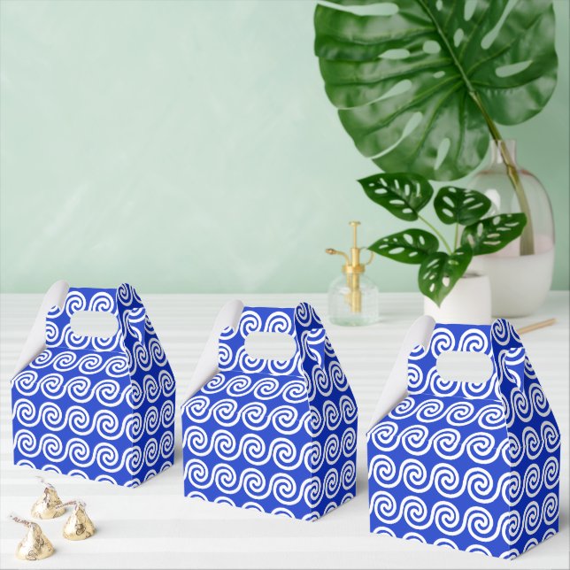 Greek Meander Key Waves Pattern Blue Favor Boxes (Multiple)