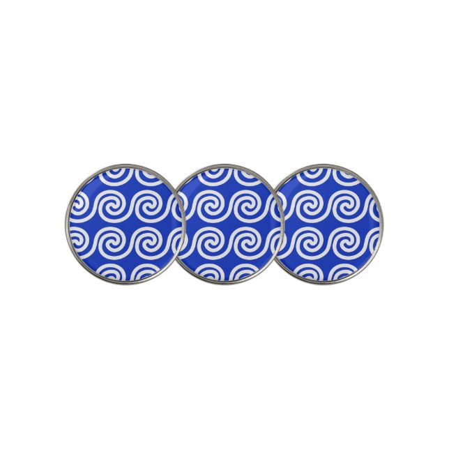 Greek Meander Key Waves Pattern Blue Golf Ball Marker (3 Up)