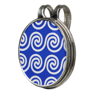 Greek Meander Key Waves Pattern Blue Golf Hat Clip