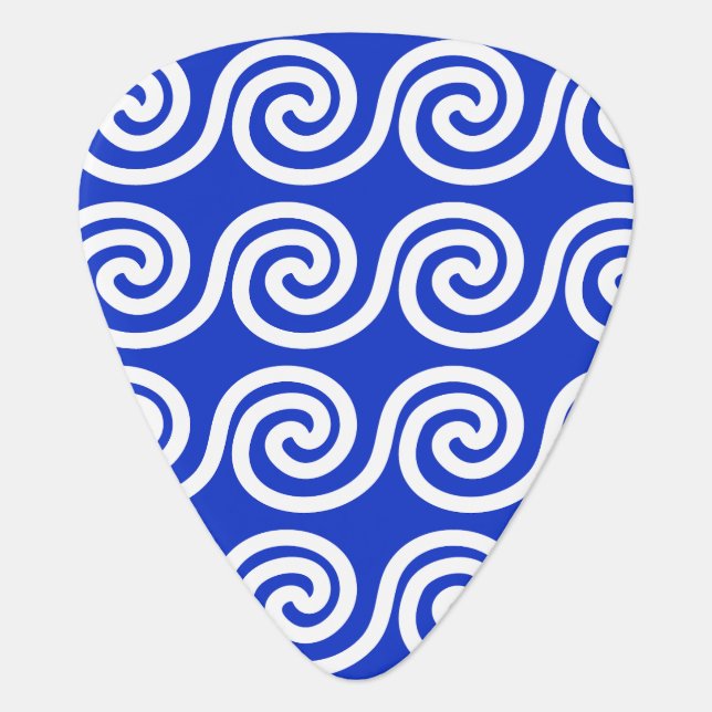 Greek Meander Key Waves Pattern Blue Guitar Pick (Front)