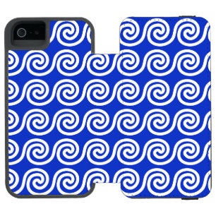 Greek Meander Key Waves Pattern Blue iPhone SE/5/5s Wallet Case