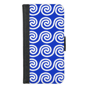 Greek Meander Key Waves Pattern Blue iPhone 8/7 Wallet Case