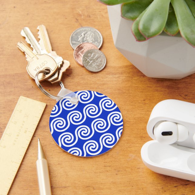 Greek Meander Key Waves Pattern Blue Keychain (Desk)
