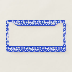 Greek Meander Key Waves Pattern Blue License Plate Frame