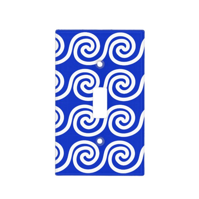 Greek Meander Key Waves Pattern Blue Light Switch Cover (Front)