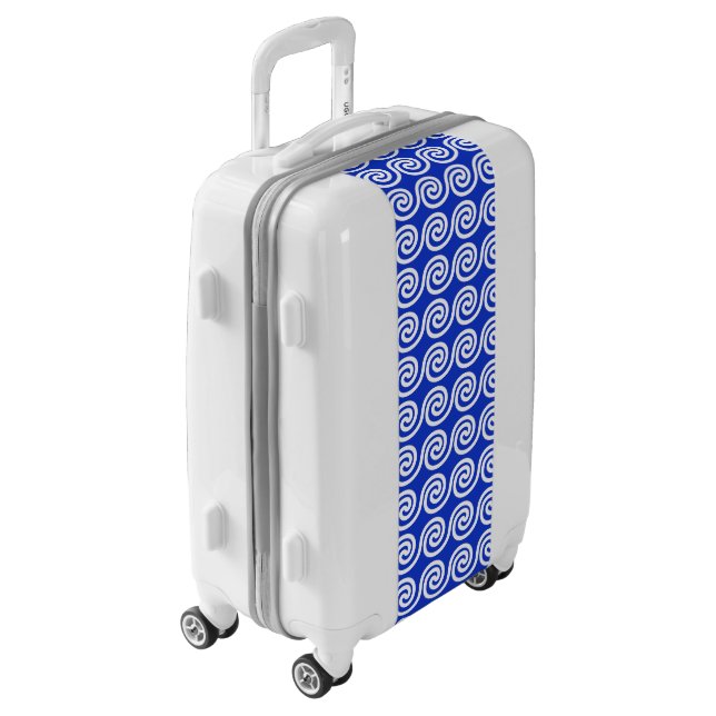 Greek Meander Key Waves Pattern Blue Luggage (Rotated Left)