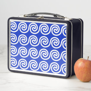 Greek Meander Key Waves Pattern Blue Metal Lunch Box