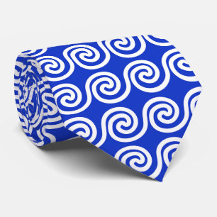 Greek Meander Key Waves Pattern Blue Neck Tie